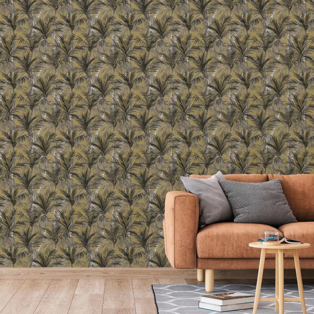 Dutch wallcoverings tapet palm trees guldfarvet og sort - number 3.