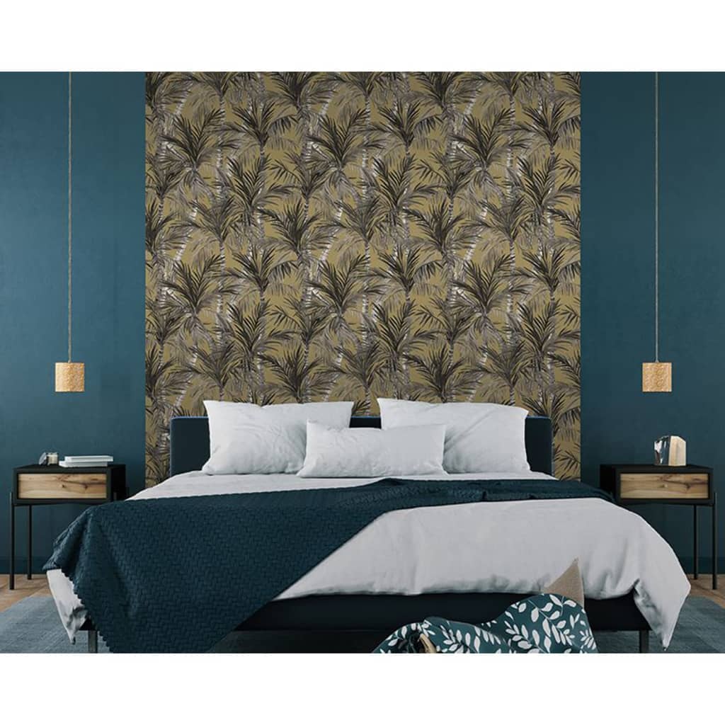 Dutch wallcoverings tapet palm trees guldfarvet og sort - number 7.