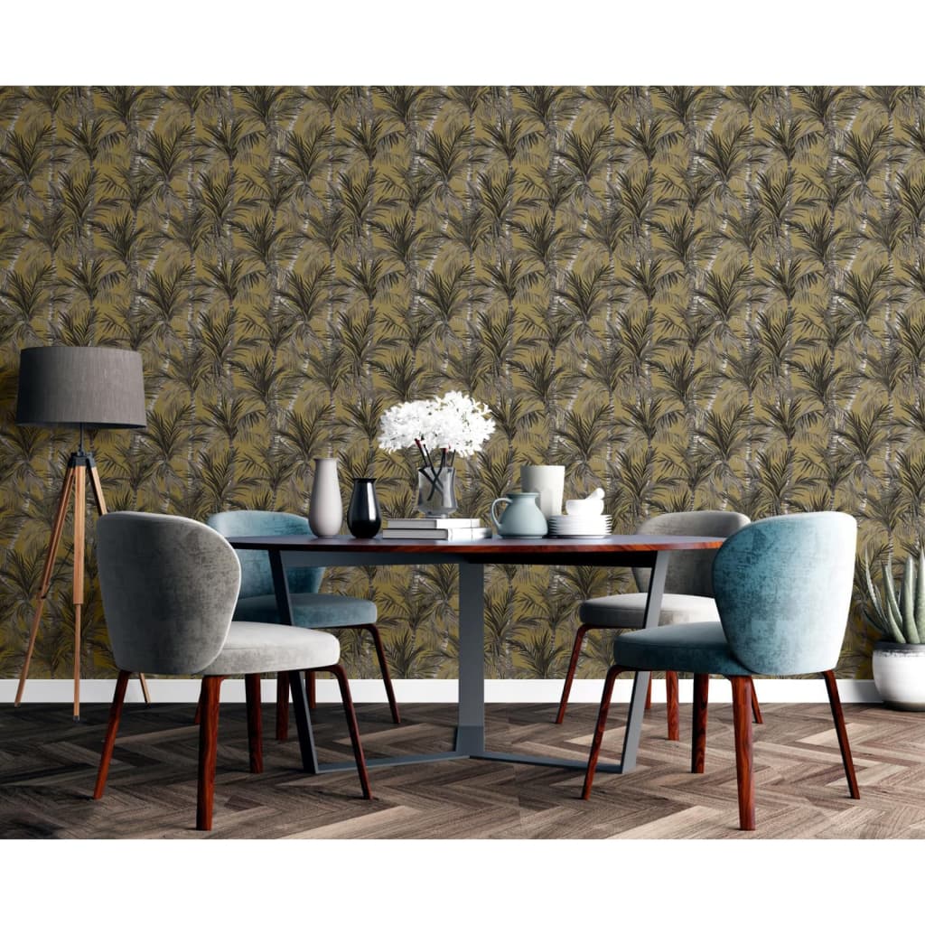 Dutch wallcoverings tapet palm trees guldfarvet og sort - number 6.