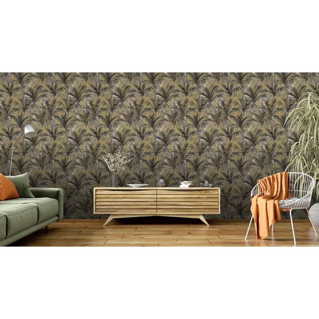 Dutch wallcoverings tapet palm trees guldfarvet og sort - number 8.