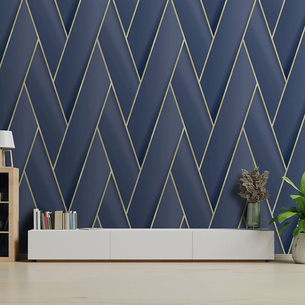 Dutch wallcoverings tapet geometric blå og guldfarvet - number 6.