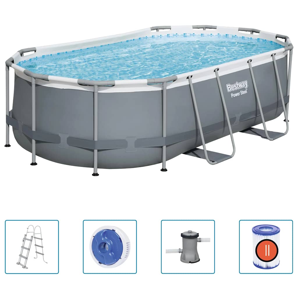 Bestway power steel fritstående pool 427x250x100 cm oval - number 2.