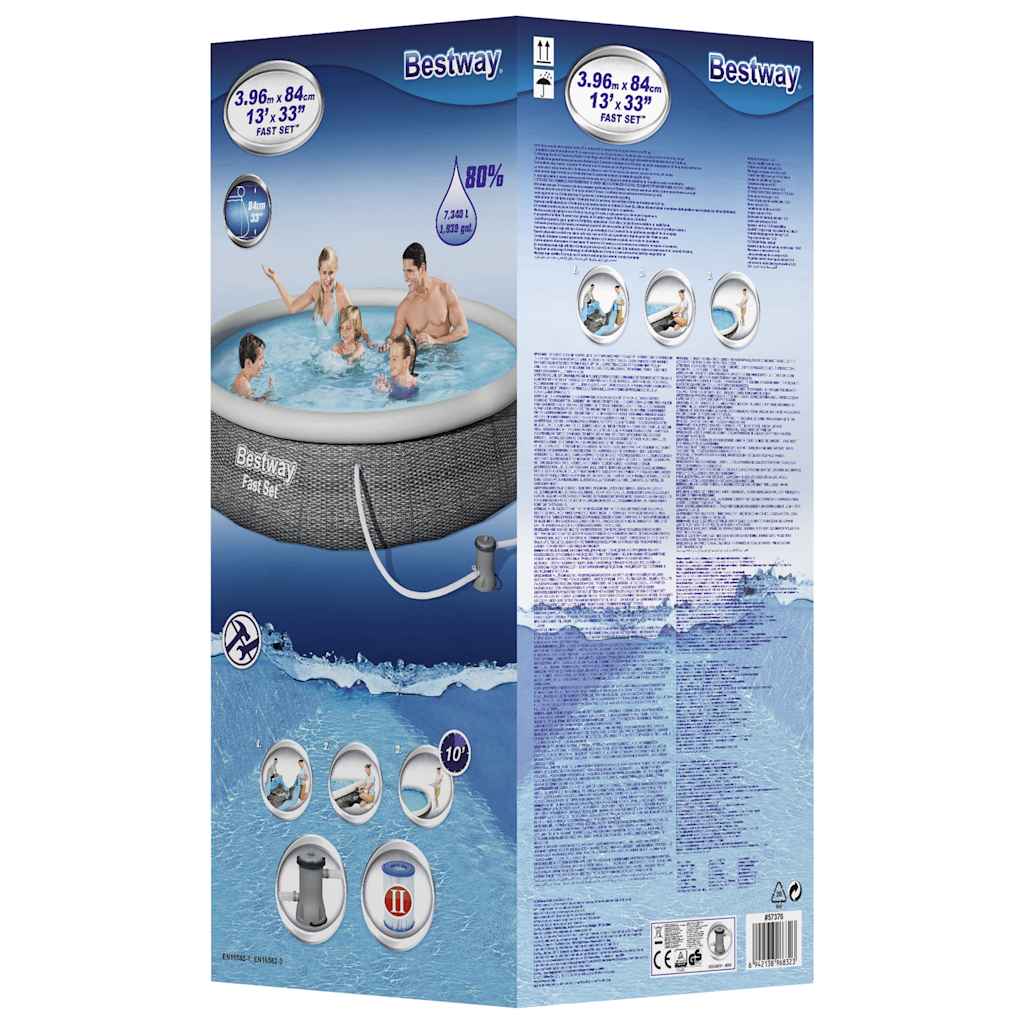 Bestway oppusteligt poolsæt med pumpe fast set 396x84 cm - number 5.