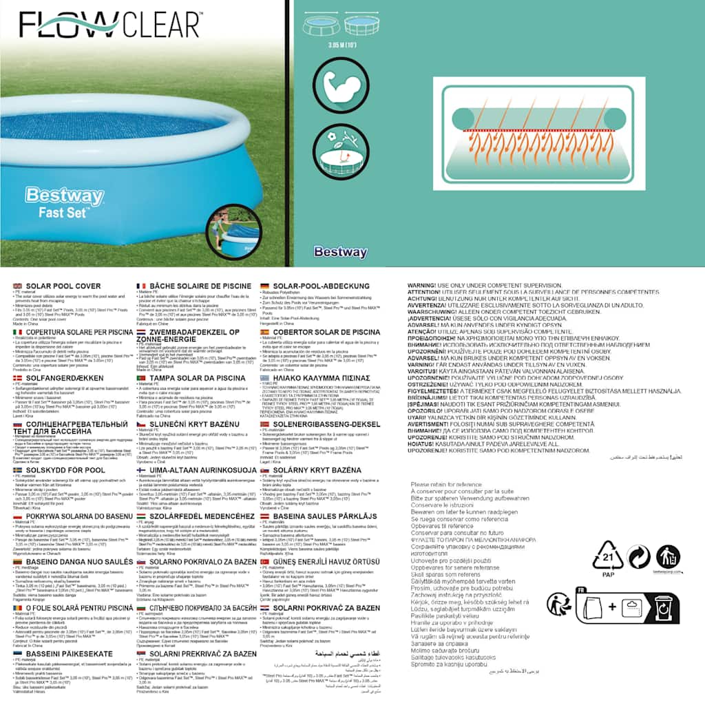 Couverture de piscine chauffée solaire bestway flowclear 305 cm - number 8.