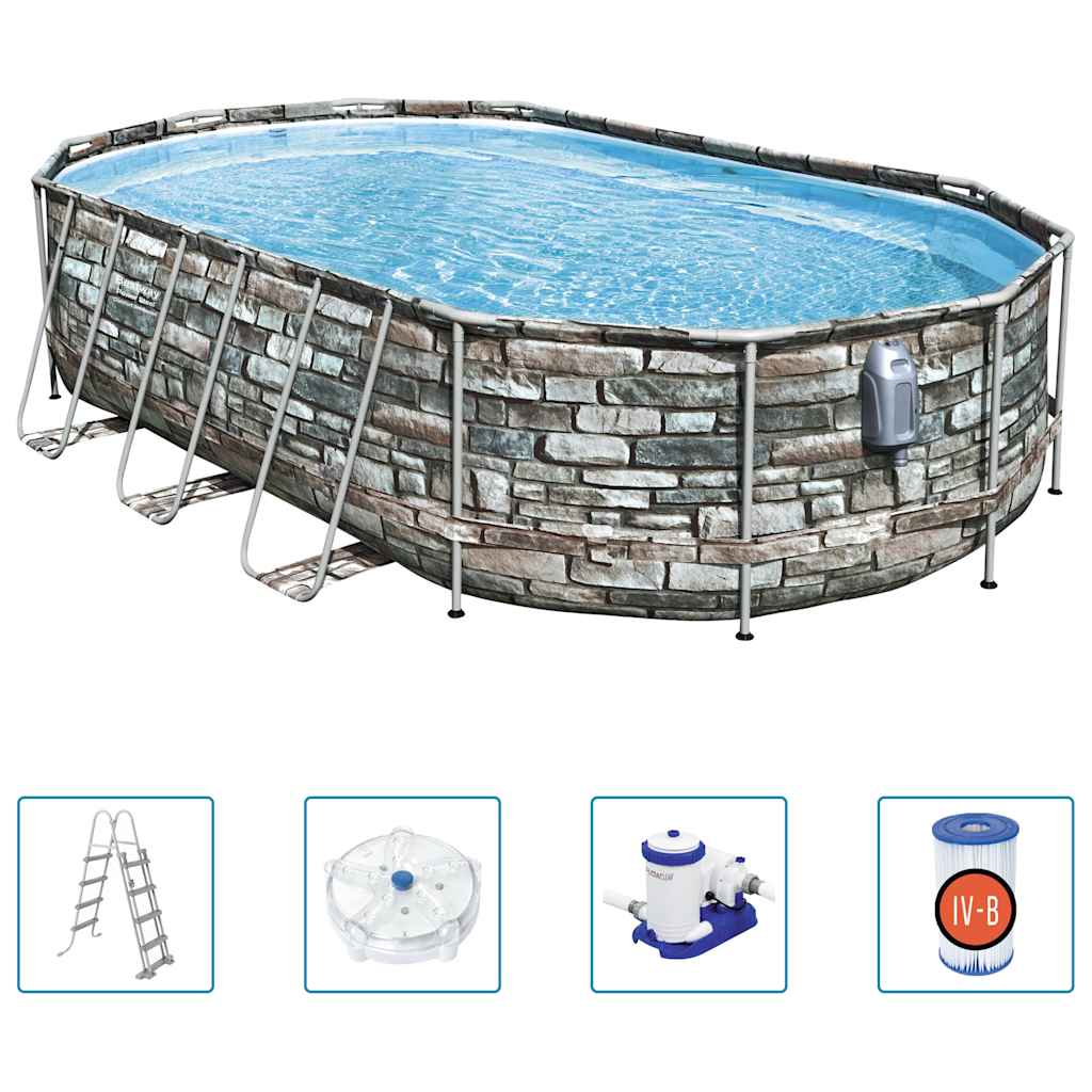 Bestway power steel poolsæt comfort jet series 610x366x122 cm oval - number 1.