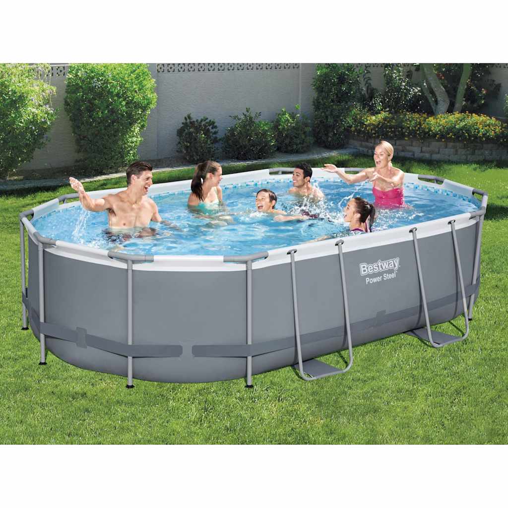Bestway power steel swimmingpoolsæt 488x305x107 cm oval - number 1.