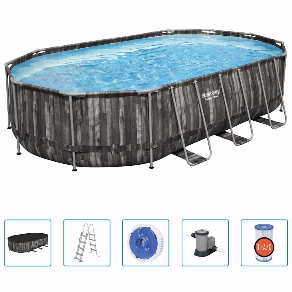 Bestway power steel swimmingpoolsæt 488x305x107 cm oval - number 2.