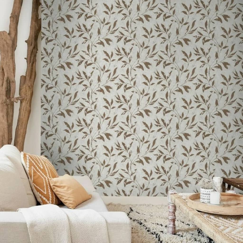 Dutch wallcoverings tapet leafs beige og brun - number 1.