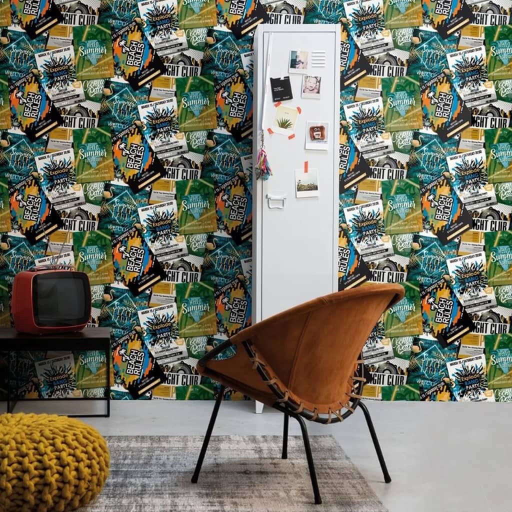 Noordwand tapet good vibes club posters grøn og orange - number 1.