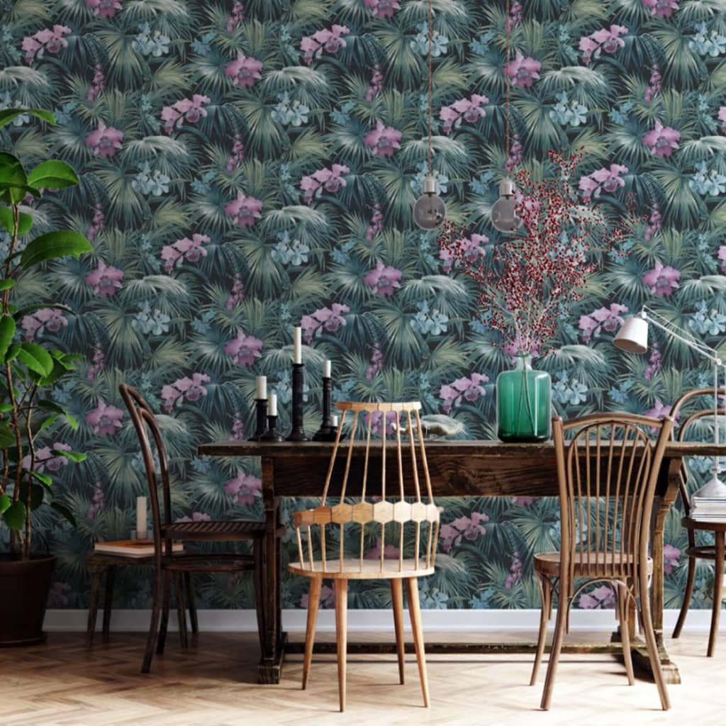 Noordwand wallpaper tropical flowers green - number 1.