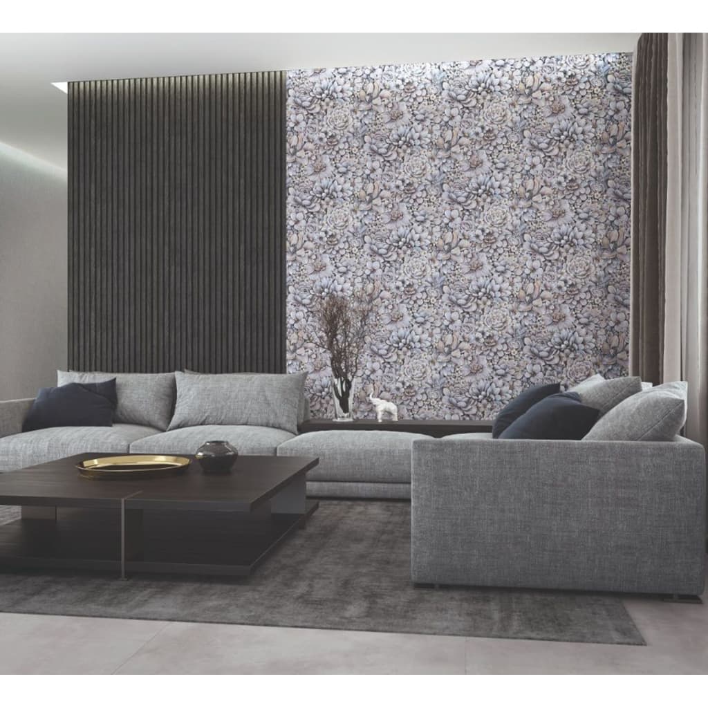 Papier peint noordwand lattes en bois botanique noir et gris - number 4.