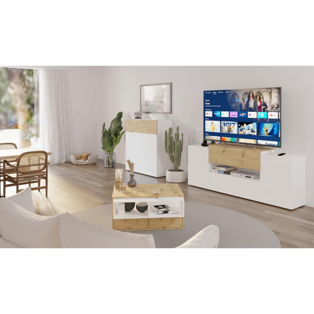 Fmd tv-møbel 182x33x70,2 cm hvid og egetræsfarve - number 1.