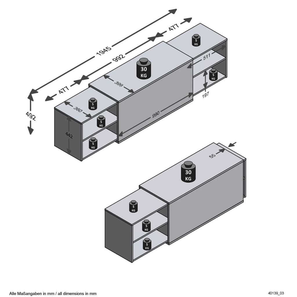 Fmd tv-skab 194,5x39,9x49,2 cm egetræsfarvet og sort - number 7.