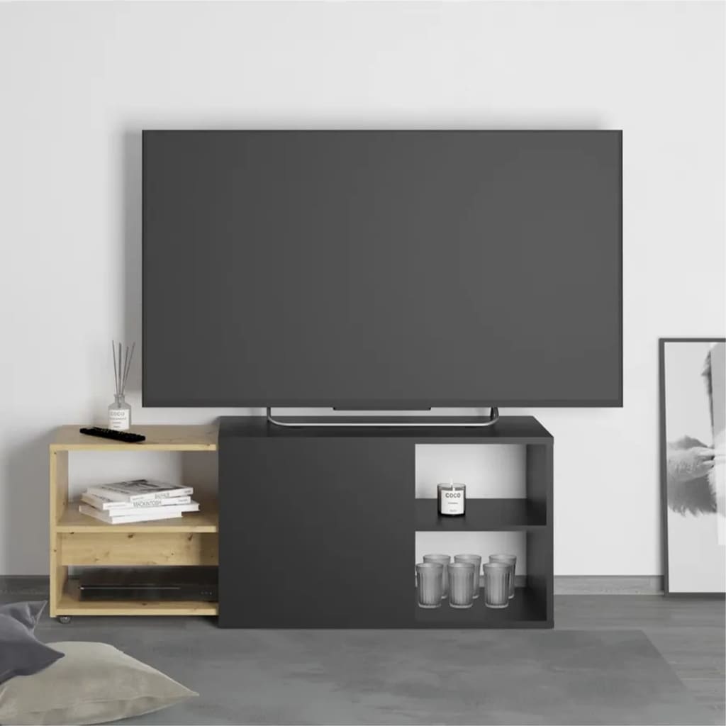 Fmd tv-enhed med 2 åbne rum 133,5x39,9x49,2 cm sort og egetræsfarvet - number 1.