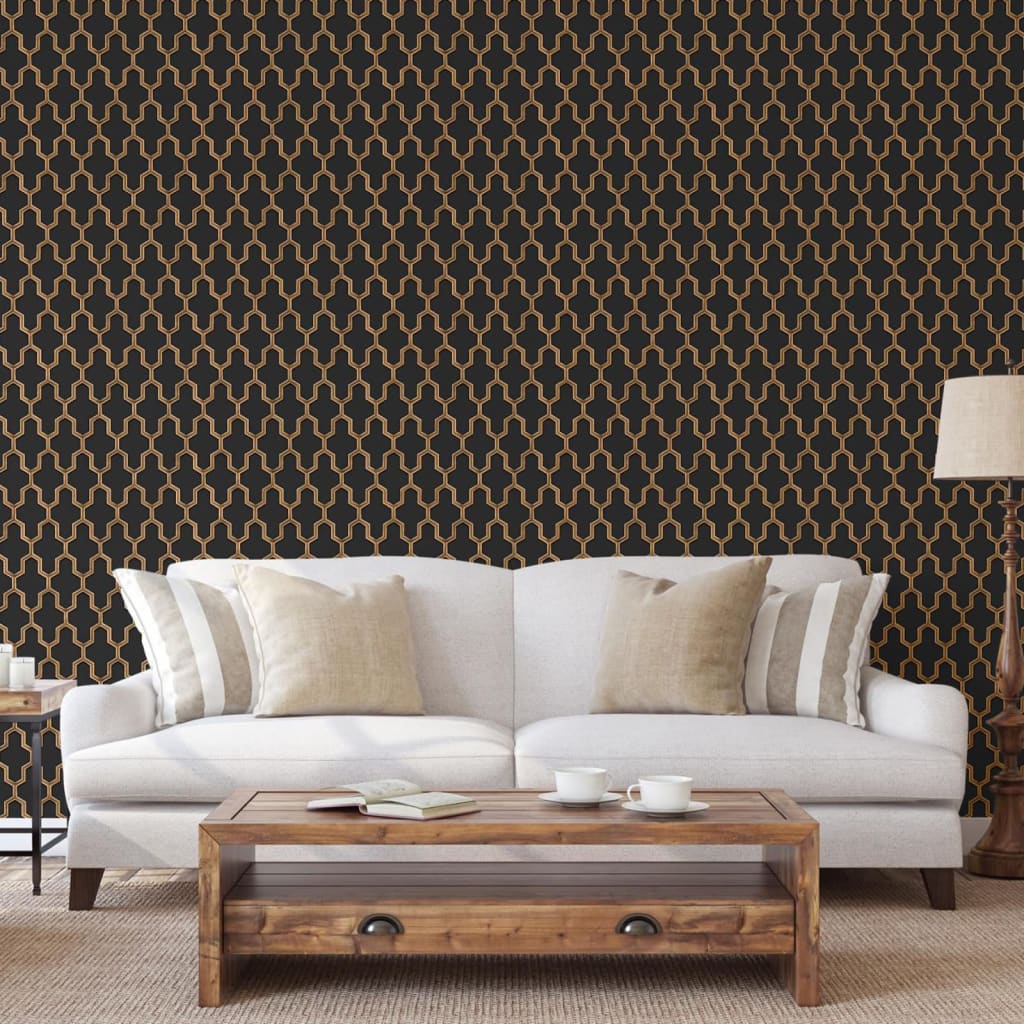 Dutch wallcoverings wallpaper geometric black and gold - number 3.