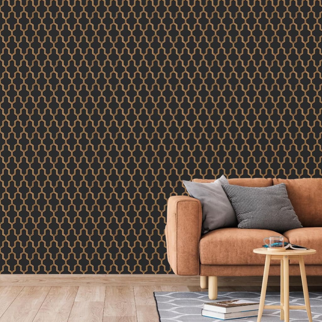 Dutch wallcoverings wallpaper geometric black and gold - number 6.