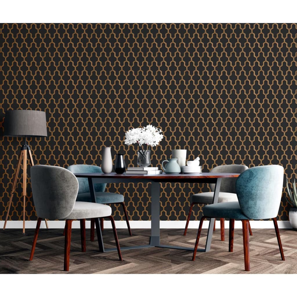 Dutch wallcoverings wallpaper geometric black and gold - number 9.