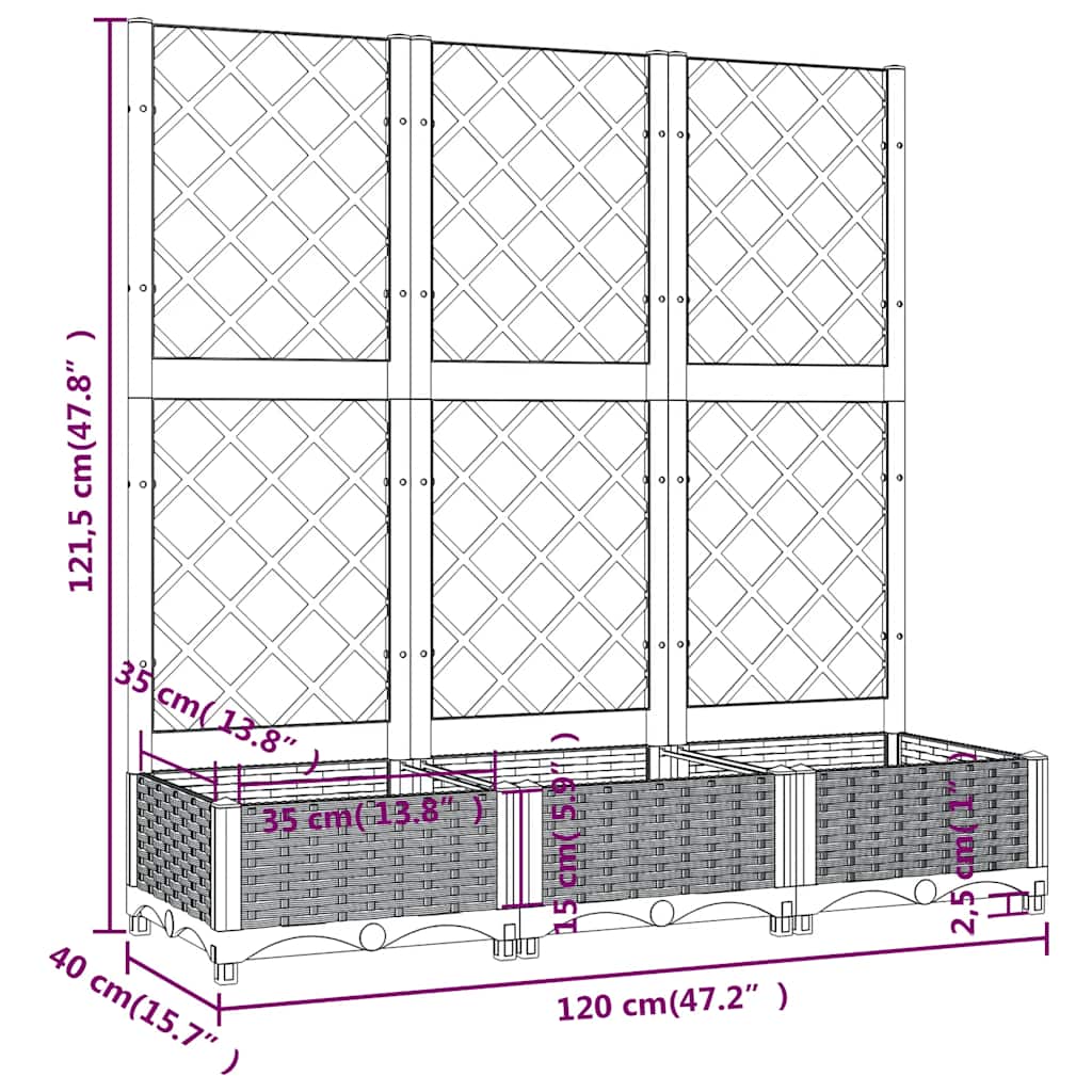 Planter with trellis 120x40x121.5 cm pp blue-grey - number 8.