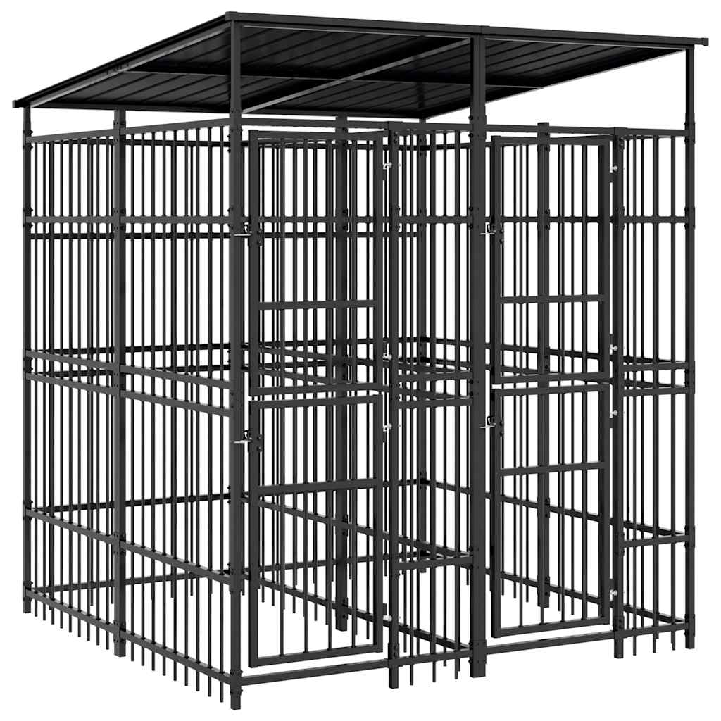 Aire de jeux pour chiens en plein air 3,69 m² en acier - 192 x 192 x 200 cm, 1, avec toit - number 1.