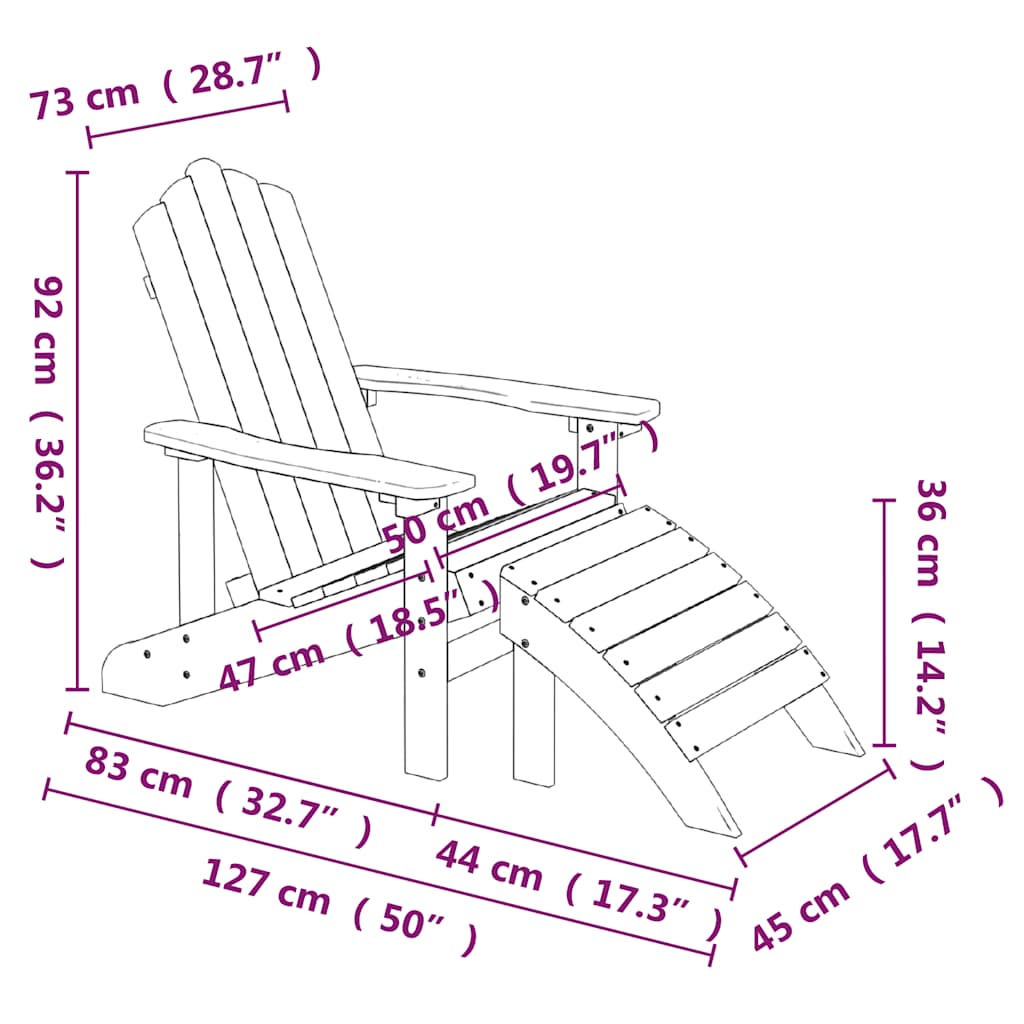 Adirondack-havestole med fodstøtte 2 stk. hdpe - hvid, 1, 2x lænestol + 2x fodskammel - number 5.