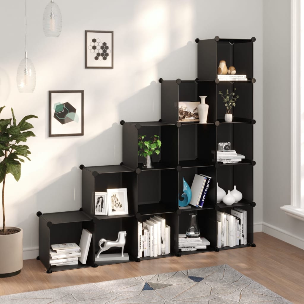 Cube-shaped storage boxes 15 pcs. pp - black, 155 x 32 x 153.5 cm, 1 - number 1.