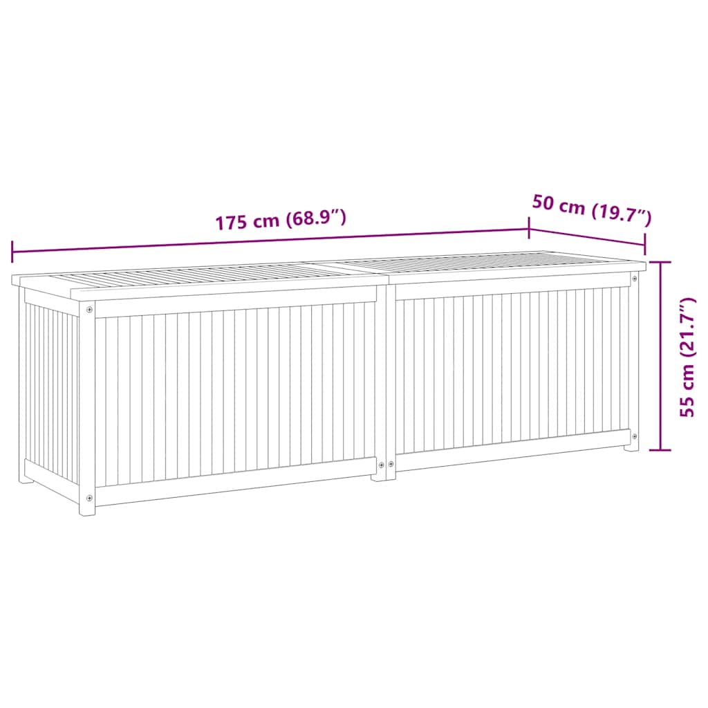 Hyndeboks 175x50x55 cm massivt teaktræ - number 9.