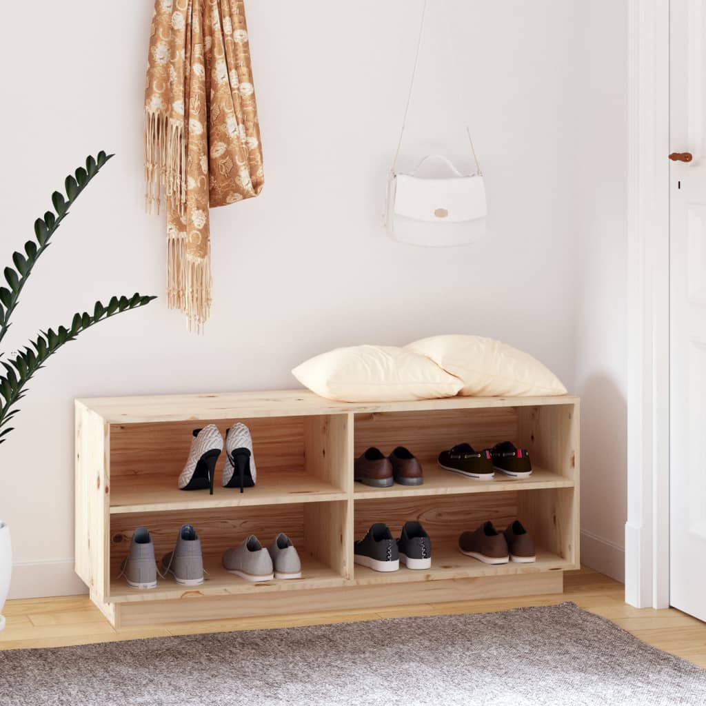 Shoe rack 110x34x45 cm solid pine - natural colour, 1 - number 1.