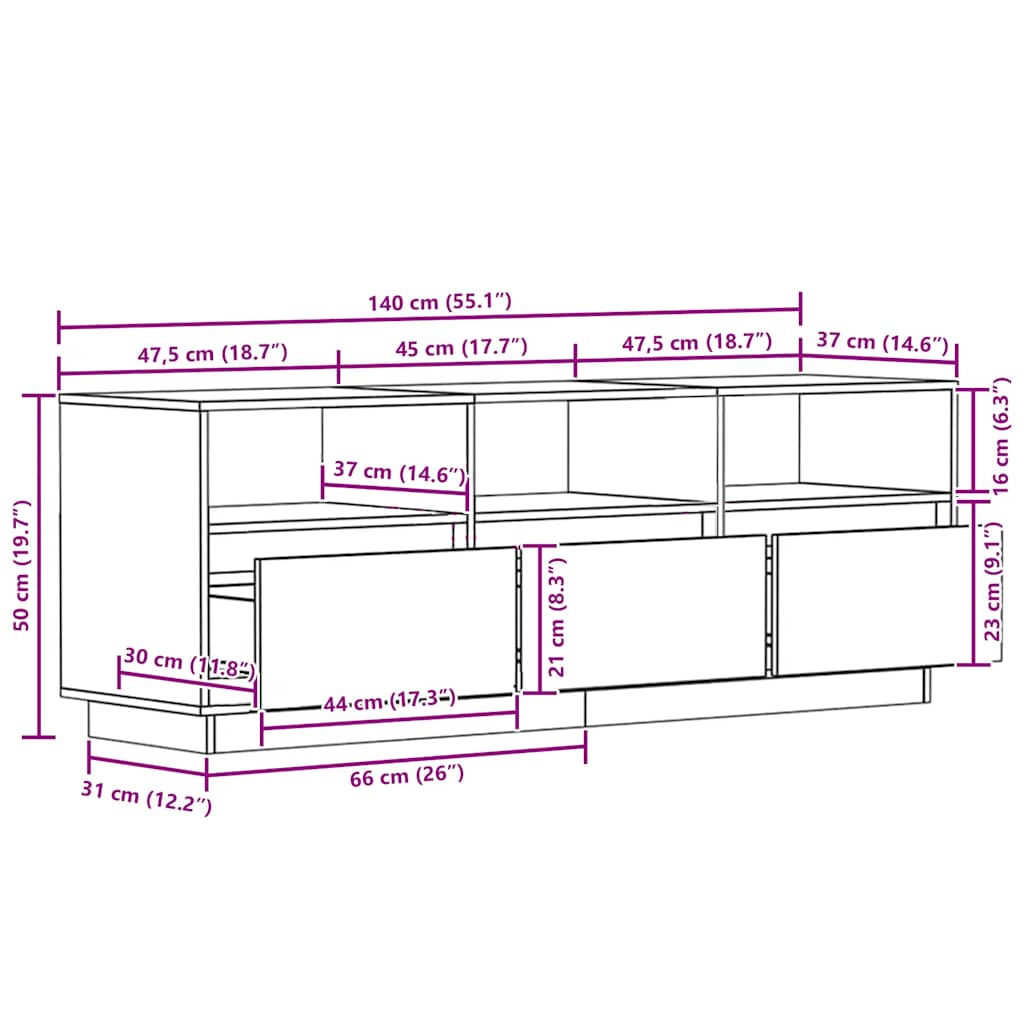 Tv table 140x37x50 cm solid pine - brown, 1 - number 9.