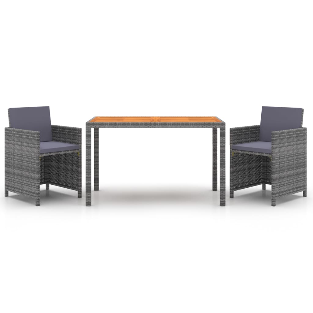 Zestaw stołowy do ogrodu 3 częściowy z poduszkami polirattan szary - number 2.