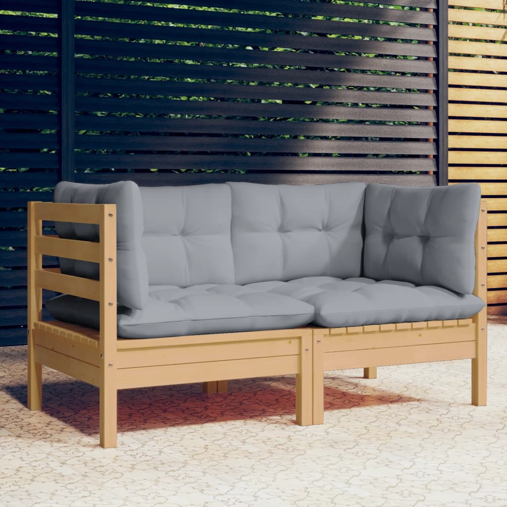 2-personers havesofa med grå hynder massivt fyrretræ - brun og grå, 1 - number 1.