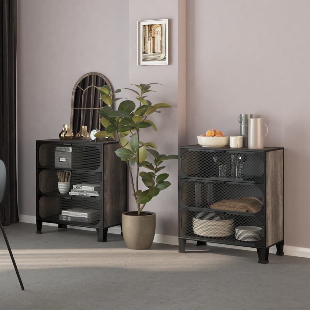 Opbevaringsskabe 2 stk. 72x36x82 cm metal og mdf grå - number 1.