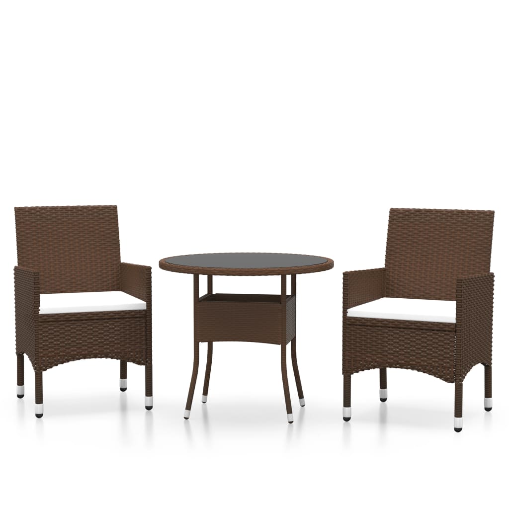 Bistro set za vrt 3 dijelova polyrattan i očvrsnuto staklo - smeđa, ø 80 cm stol, 2 - number 2.