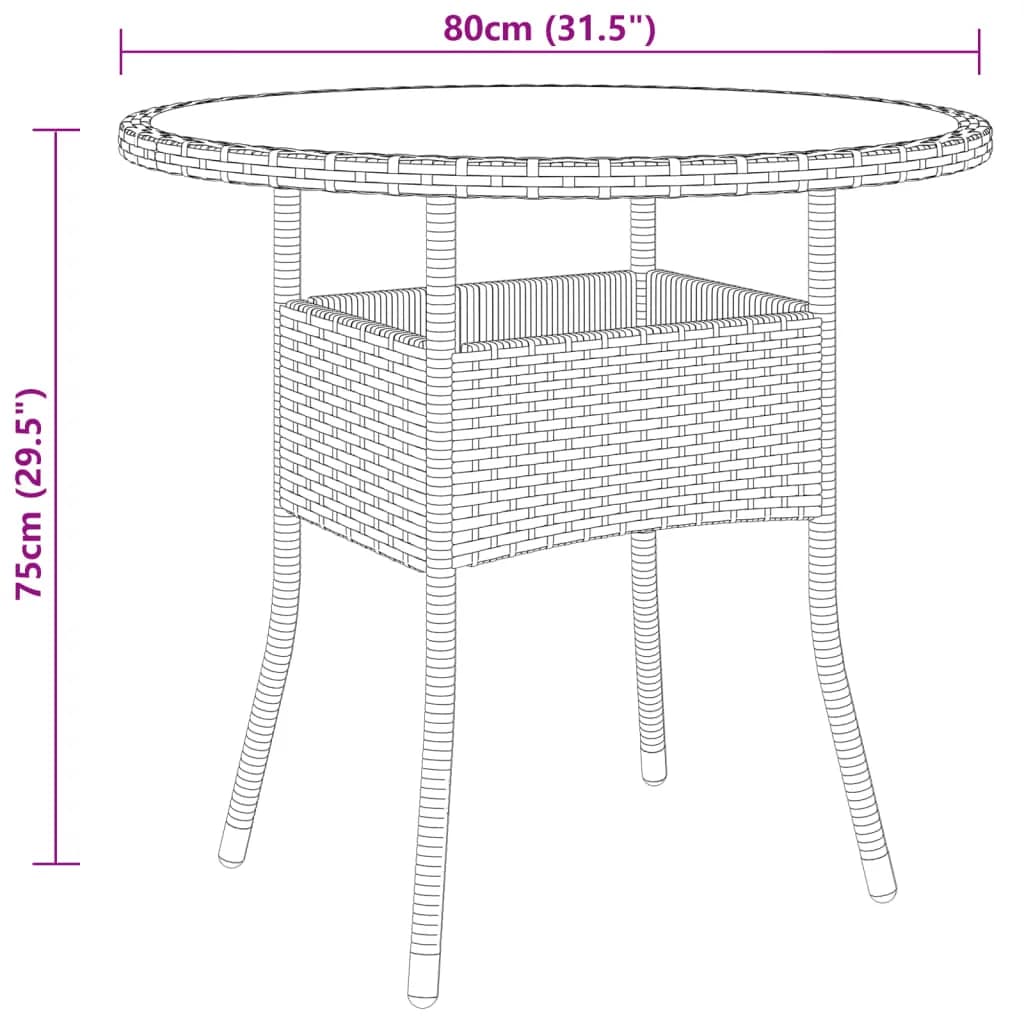 Bistro set za vrt 3 dijelova polyrattan i očvrsnuto staklo - smeđa, ø 80 cm stol, 2 - number 8.