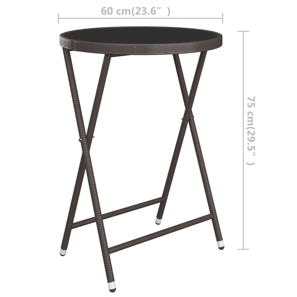 Bistro sett for hage 3 deler polyrattan og herdet glassbrunt - number 9.