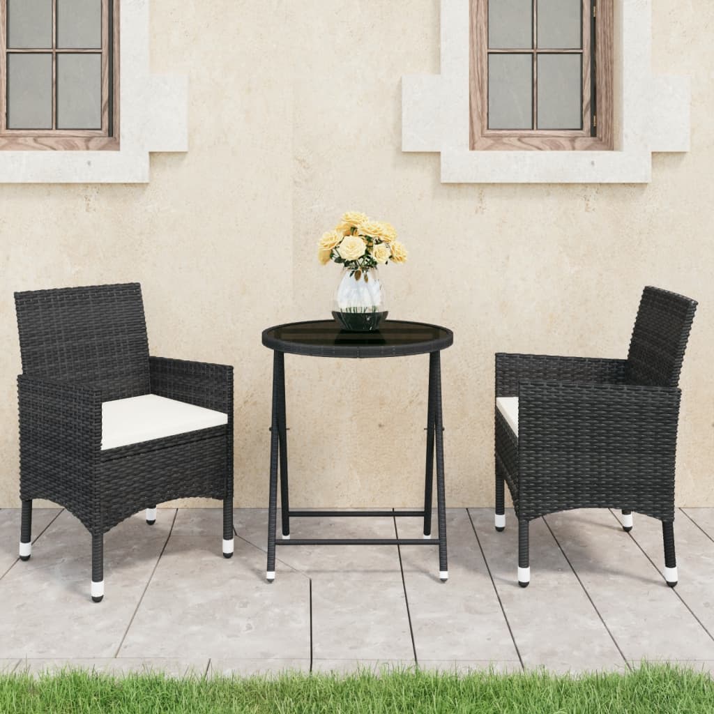 Bistro sett for hage 3 deler polyrattan og herdet glass - svart, 1 - number 1.