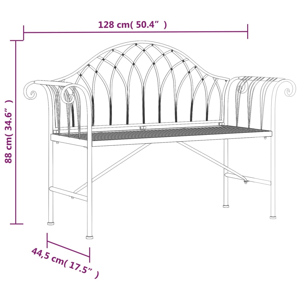 2-personers havebænk 128 cm stål sort - number 6.