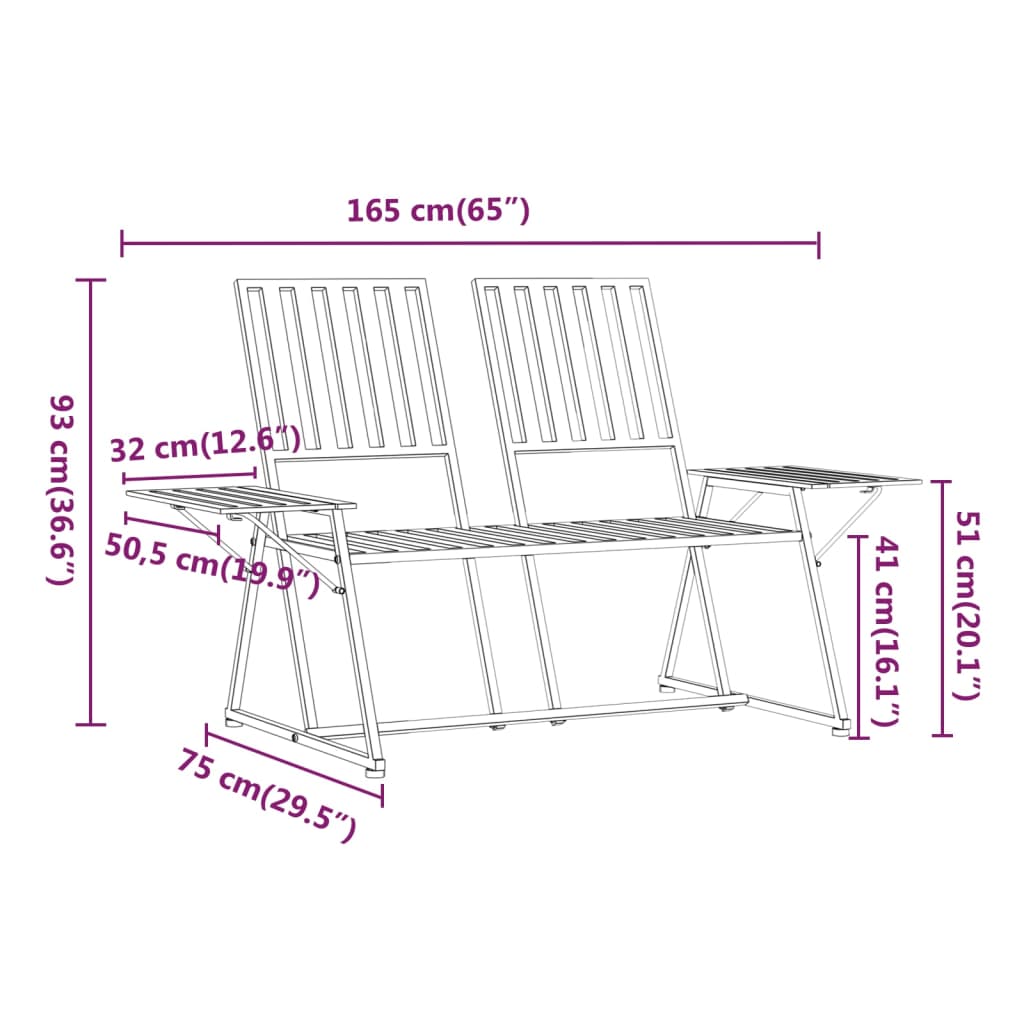 2-personers havebænk 165 cm stål sort - number 9.