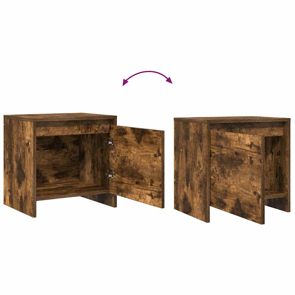 Sengeborde 2 stk. 45x34x44,5 cm konstrueret træ røget egetræ - number 10.