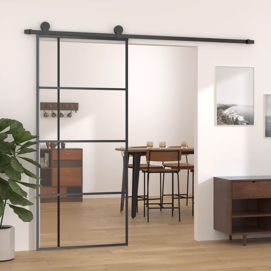 Skydedør hærdet glas og aluminium - sort, 90 x 205 cm, 1, transparent - number 1.