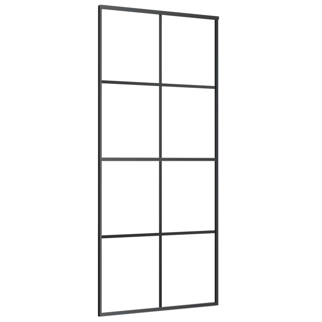Skydedør sikkerhedsglas og aluminium - sort, 90 x 205 cm, 1, transparent - number 2.
