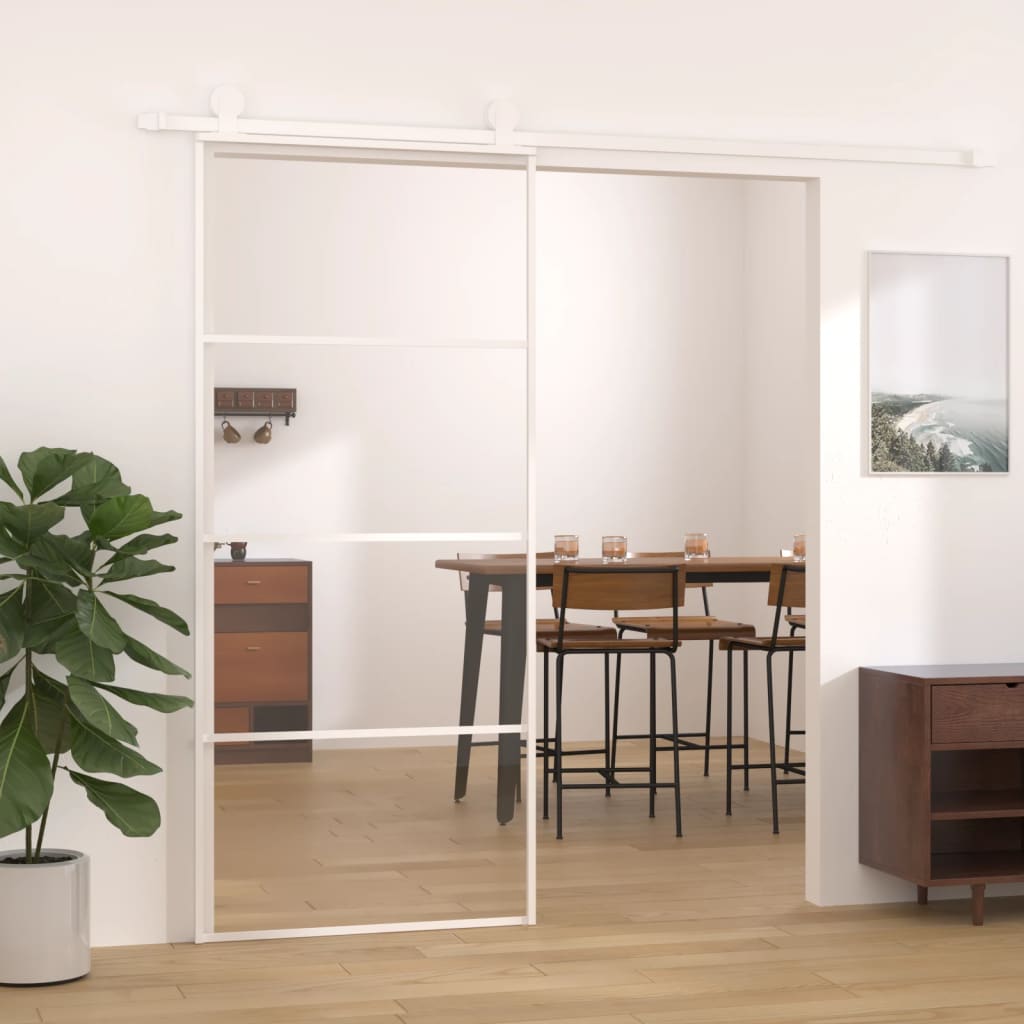Skydedør hærdet glas og aluminium - hvid, 90 x 205 cm, 1, transparent - number 1.