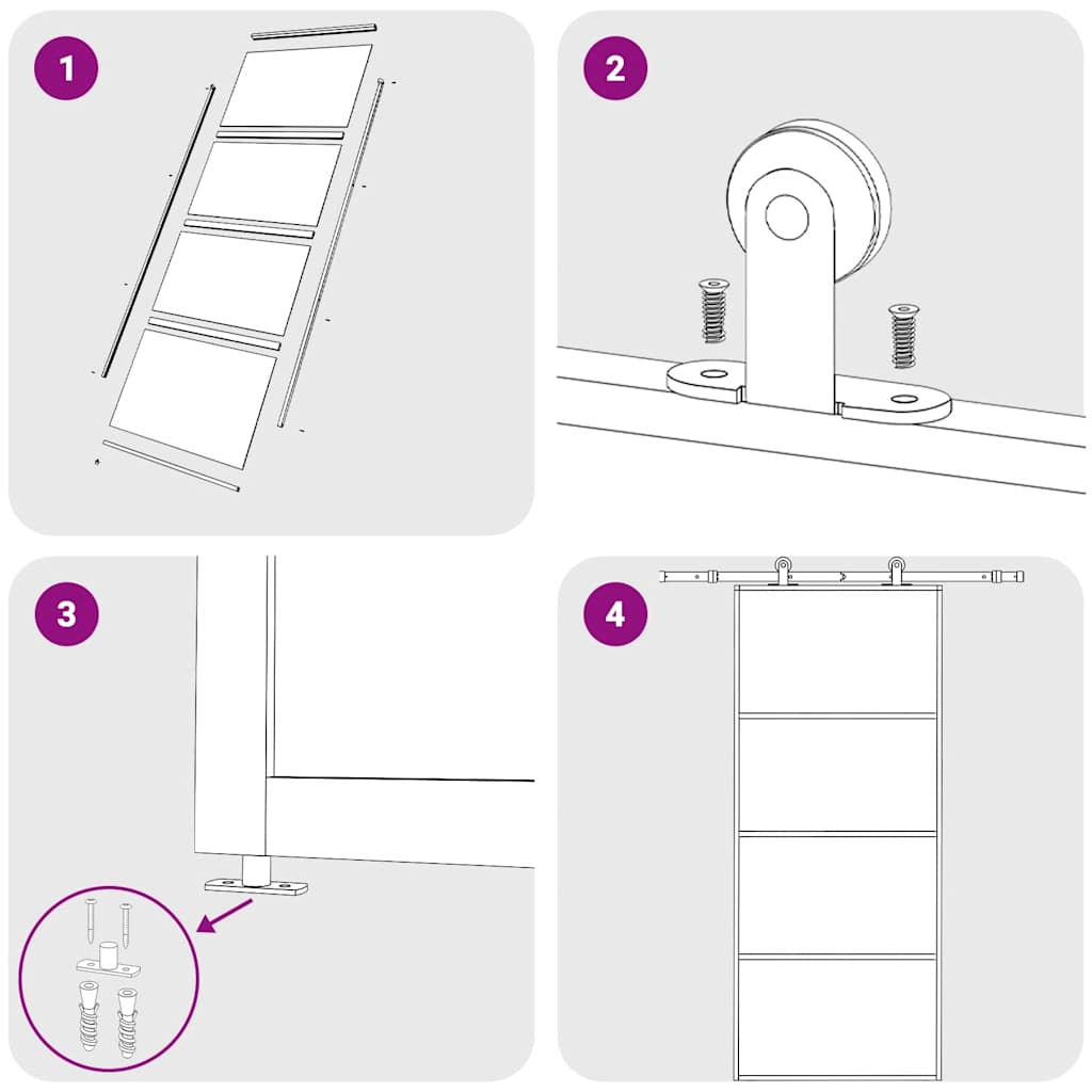 Porte coulissante en verre trempé et aluminium - blanc, 90 x 205 cm, 1, dépoli - number 5.
