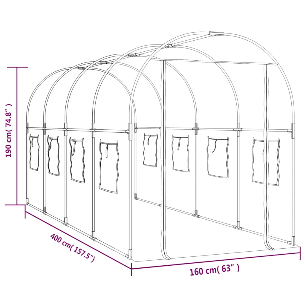 Plastenik 160x400x190 cm pvc i plastificirani čelik transparent - number 6.