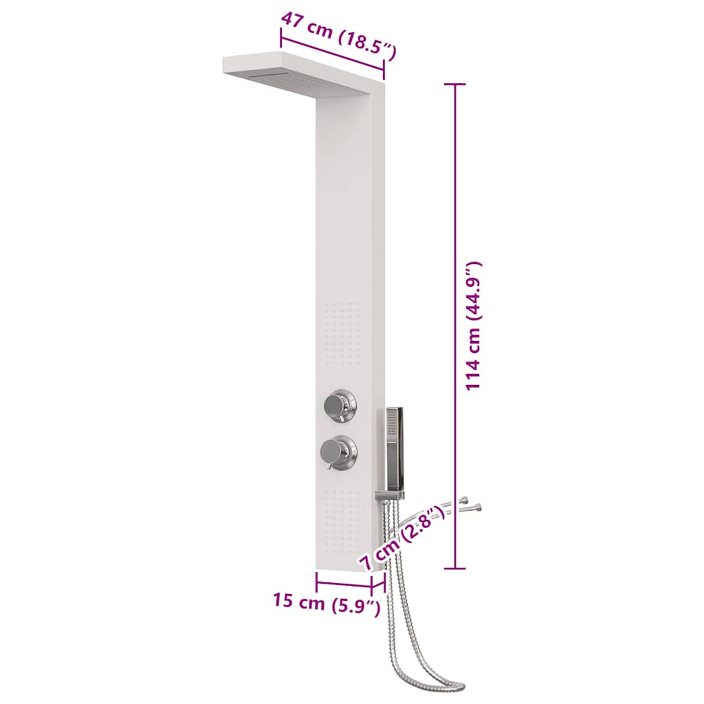 Brusepanel aluminium - hvid, 15 x 47 x 114 cm - number 9.