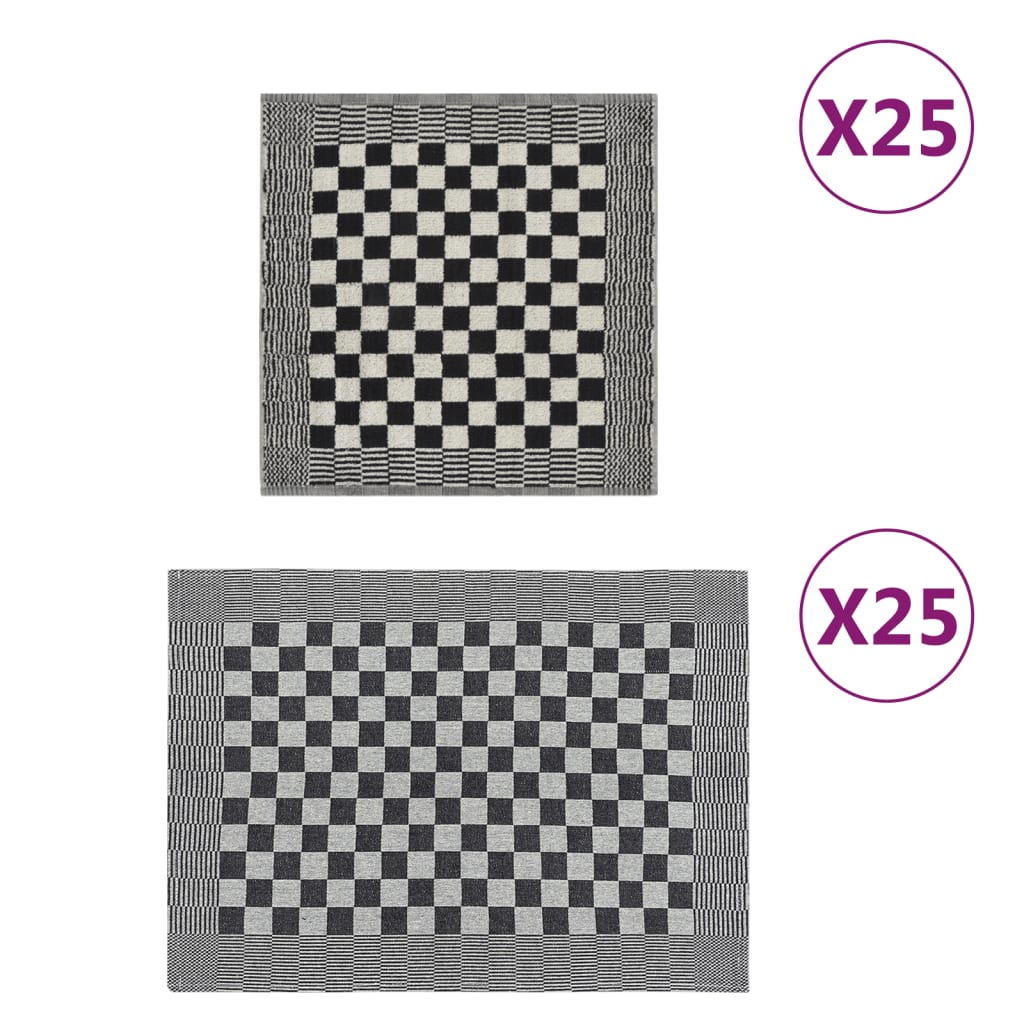 Viskestykker og køkkenhåndklæder 50 stk. bomuld sort og hvid - number 1.