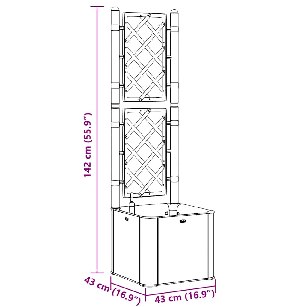 Povišena gredica s rešetkom i sustavom za automatsko navodnjavanje - siva, 43 x 43 x 142 cm, 1 - number 8.