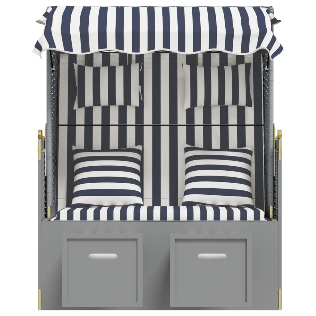 Strandkurv med hynder polyrattan og massivt træ blå og sort - blå og hvid, 1 - number 5.