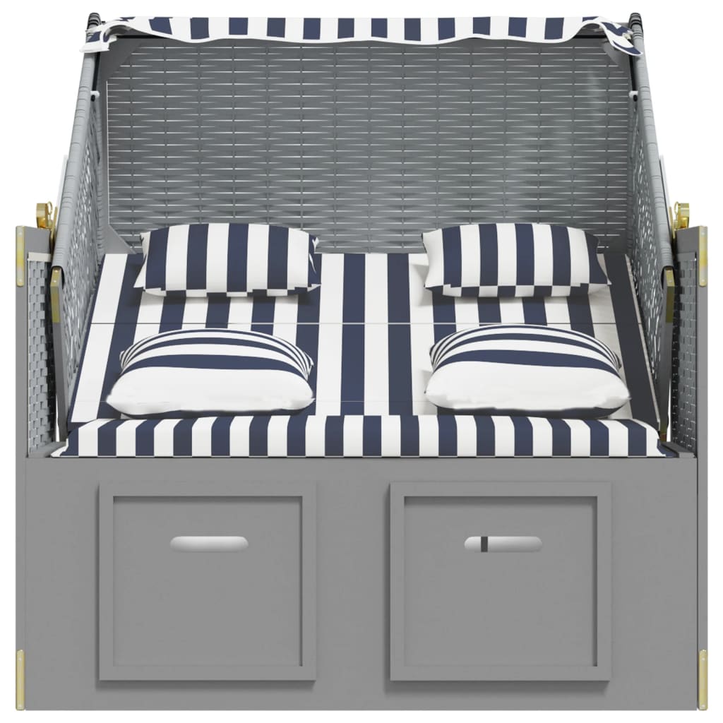 Strandkurv med hynder polyrattan og massivt træ blå og sort - blå og hvid, 1 - number 7.