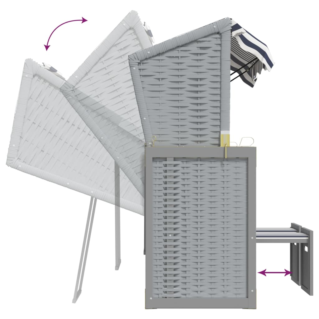 Strandkurv med hynder polyrattan og massivt træ blå og sort - blå og hvid, 1 - number 8.