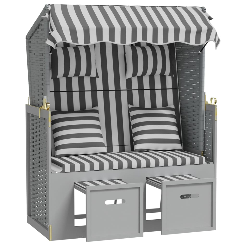 Kosz plażowy z poduszkami polirattan i lite drewno - szary i biały, 1 - number 4.